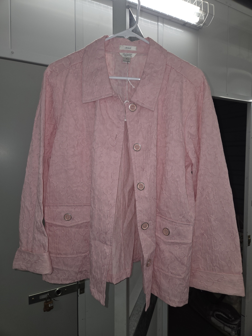 Christopher & Banks Light Pink Embossed Button-Front Trench Coat